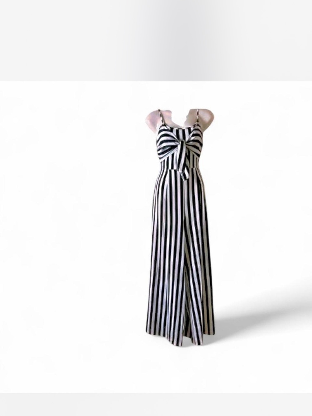 A. Calin by Flying Tomato Black & White Striped front tie Wide Leg  Jumpsuit L